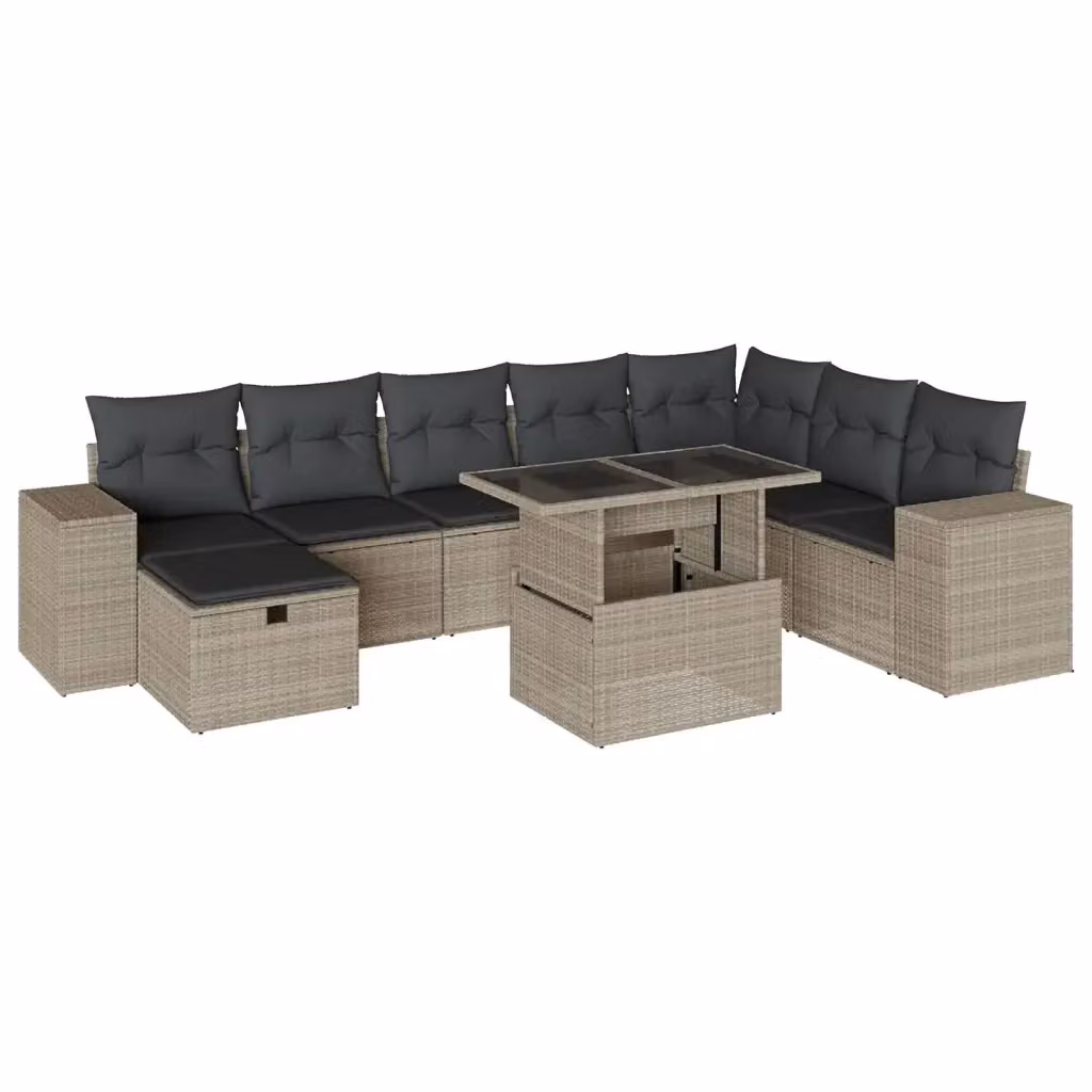 vidaXL Set Divano da Giardino 9pz a Forma di L in Polyrattan Grigio con Cuscini e Tavolino – 2