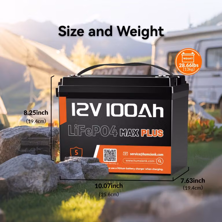 Batteria agli ioni di litio da 12V 100Ah, ricaricabile, tecnologia LiFePO4, ideale per veicoli da tempo libero e sistemi di accumulo solare
