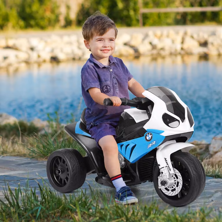 Moto cavalcabile Costway per bambini con batteria da 6 V, motocicletta a 3 ruote con musica, colore blu