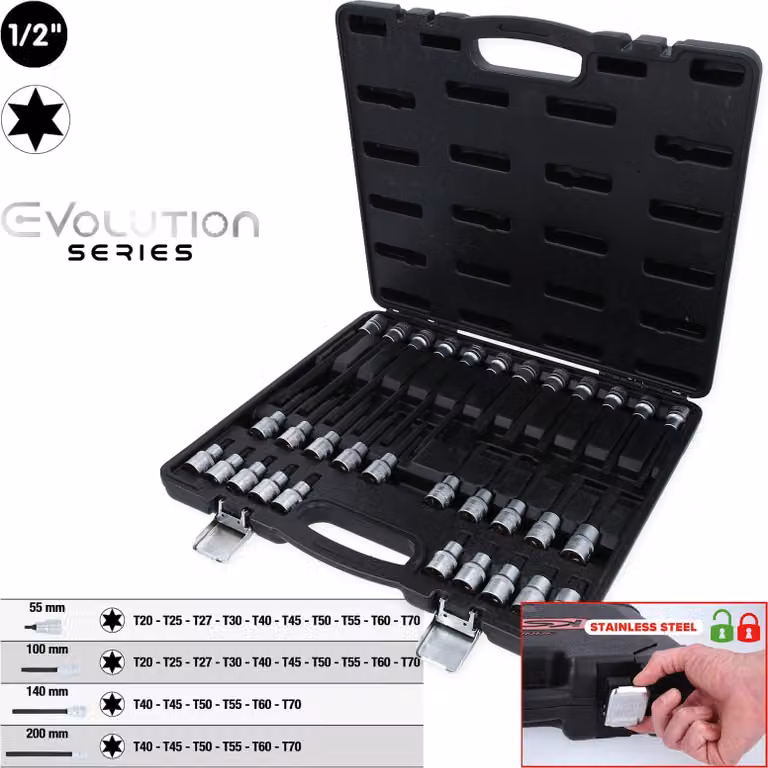 KS TOOLS Set di bussole da 1/2" per viti Torx 32 pezzi - 911.4550