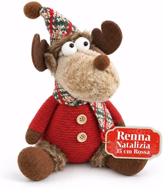 Renna Natalizia Decorativa Saint Joy in Poliestere e Plastica, Colore Rosso e Multicolore, Disponibile in due misure: Altezza: 35 cm e Altezza: 50 cm