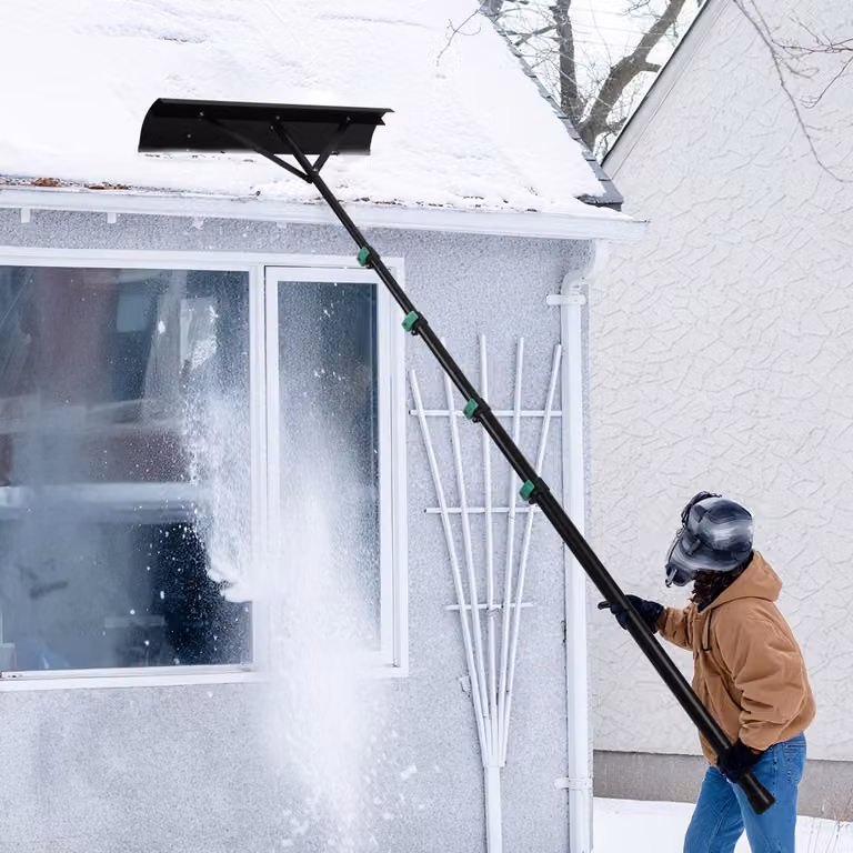 Jayseuw Spazzaneve Pala da neve Spazzaneve per tetti Regolabile fino a 3,6 m, in alluminio, spazzaneve per tetti con pala larga, con manico telescopico, leggero