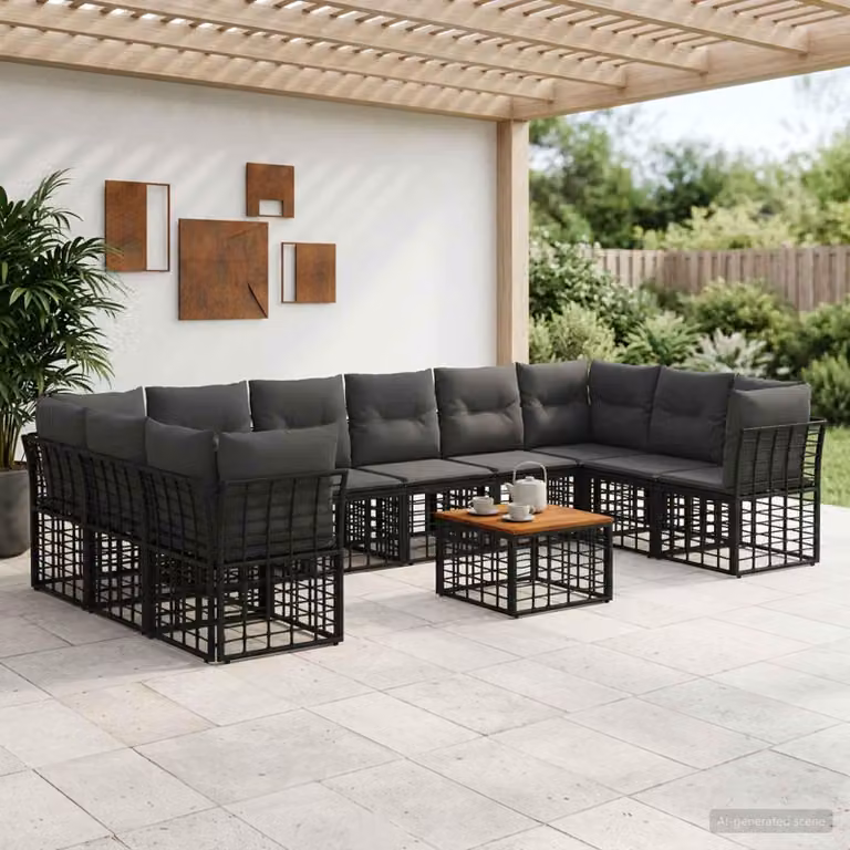 Maison Exclusive - Set da esterno per divano, 11 pezzi, colore nero e grigio scuro, materiale: poliestere