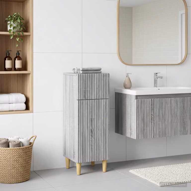 Mobiletto da bagno moderno vidaXL ARNHEM grigio con ripiani e cassetti L/P/H: 30 x 31 x 80 cm
