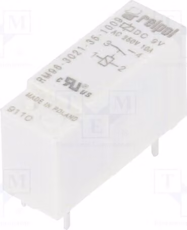 1 relè: elettromagnetico, 8A/250VAC, bobina: 9VDC, modello RM96-3021-35-1009, per applicazioni elettriche