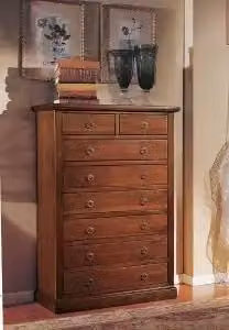 cassettiera settimino arte povera in legno noce scuro 6+2 cassetti con pomelli ad anelli