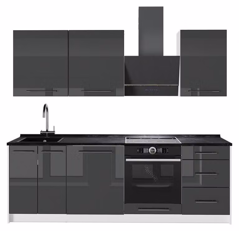 Cucina componibile Vicco Fame-Line Antracite lucido/Bianco 230 cm senza piano di lavoro, Model 64012