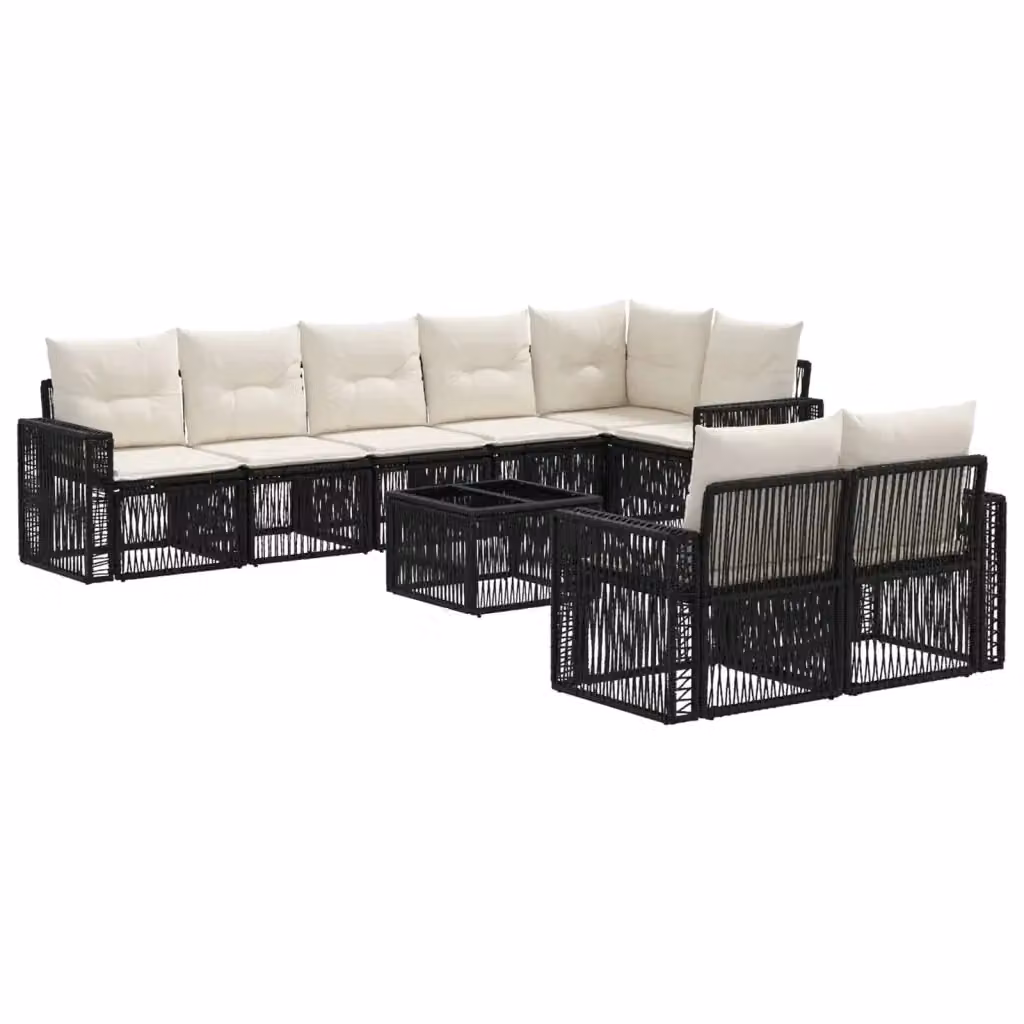 Set Divano da Giardino vidaXL 9 Pezzi in Polyrattan con Tavolino e Cuscini Nero e Bianco – 2