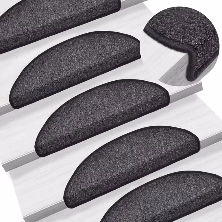 Set di 15 tappetini per scale vidaXL antiscivolo e fonoassorbenti in polipropilene, colore antracite, L: 56 cm, P: 17 cm, H: 3 cm