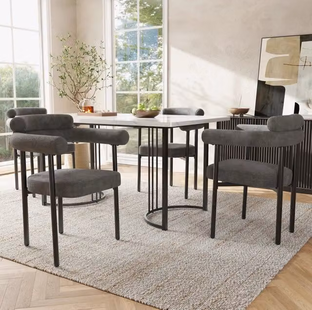 Sedia da pranzo imbottita ergonomica in tessuto effetto camoscio grigio scuro; 70x62x84 cm