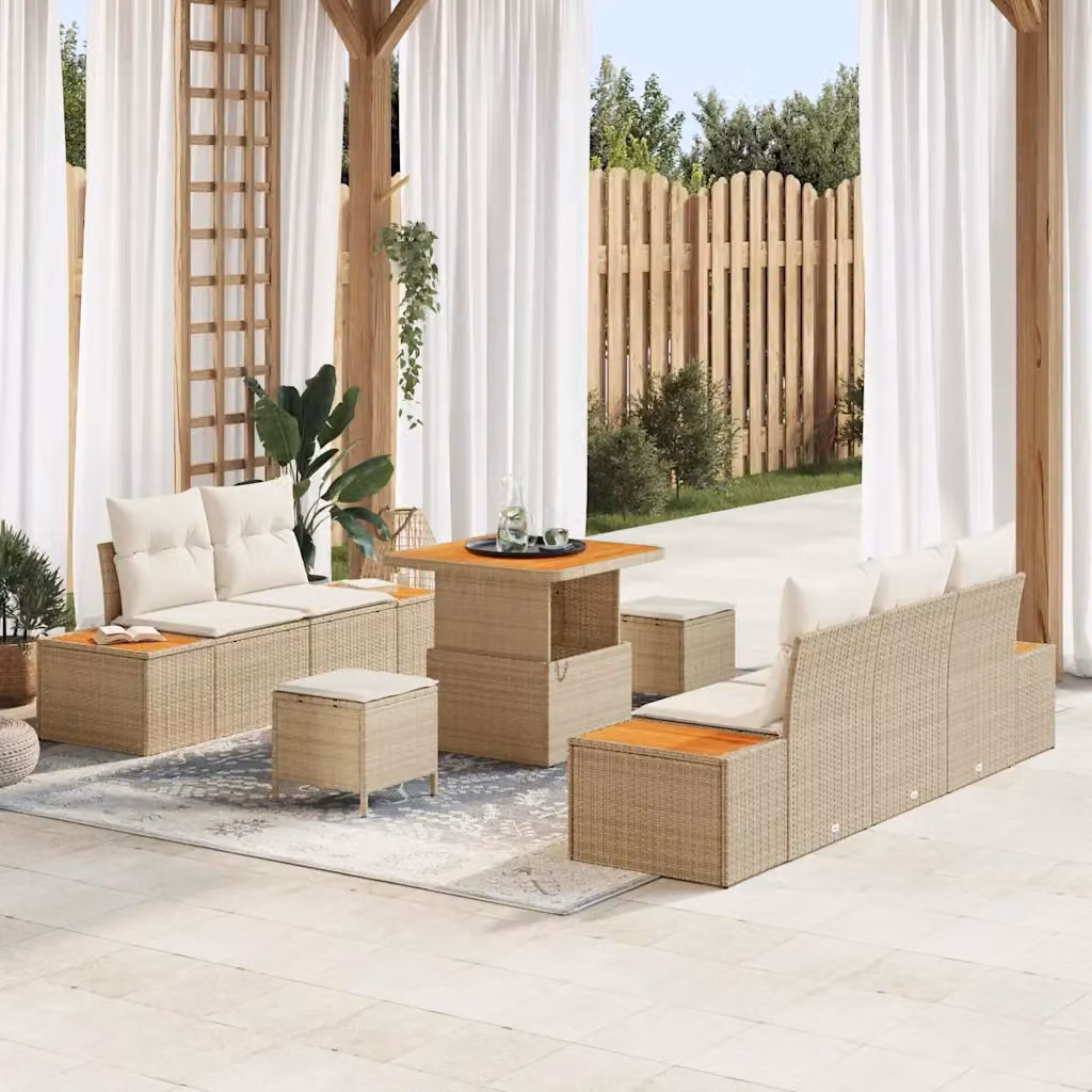 vidaXL Set Divano da Giardino a Forma di U composto da 8 Pezzi con Cuscini Beige e Crema – 1