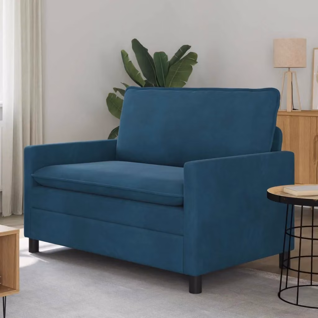 Divano moderno in velluto blu per soggiorno e camera da letto L: 126 cm, P: 81 cm, H: 87,5 cm – 2