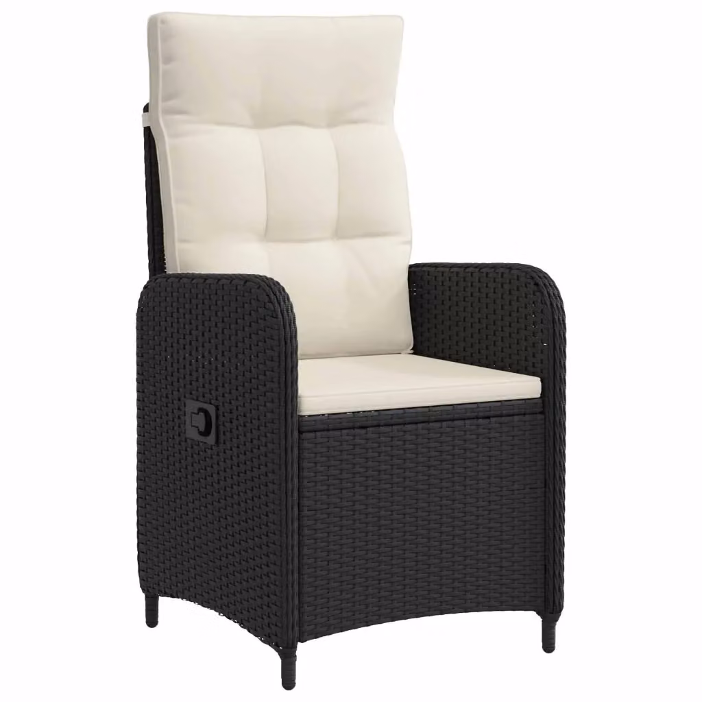 Sedia da giardino moderna in polyrattan con braccioli e cuscini inclusi, colori nero e bianco – 2