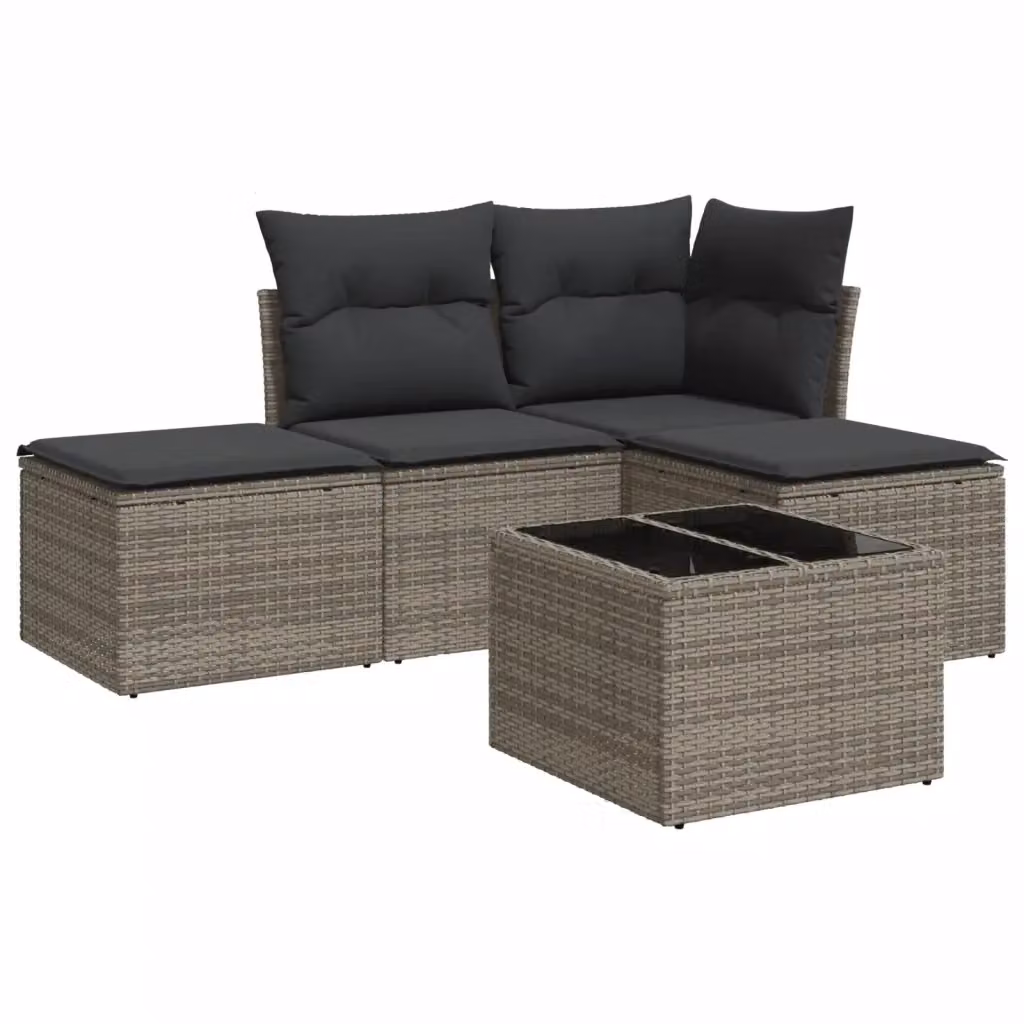 vidaXL Set Divano da Giardino 5 pz a L con Cuscini Grigio in Polyrattan e Tavolino – 2