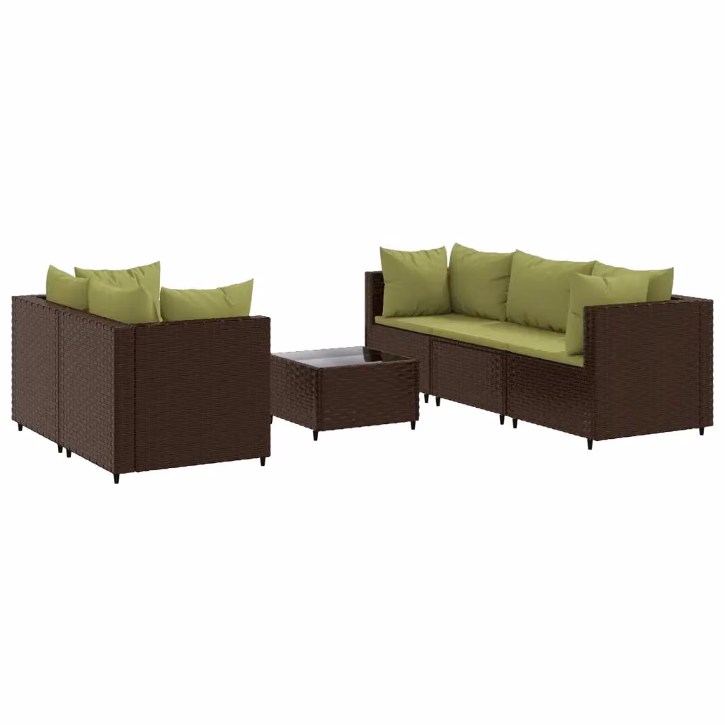 vidaXL Set di Mobili da Giardino a Forma di L con 6 Pezzi, Polyrattan Marrone e Verde con Cuscini Imbottiti e Tavolino da Caffè – 2