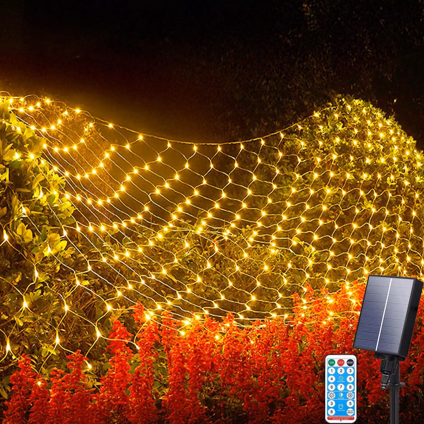 Rete luminosa a LED solare, dimensioni 3x2 metri, 192 LED, impermeabile, con telecomando