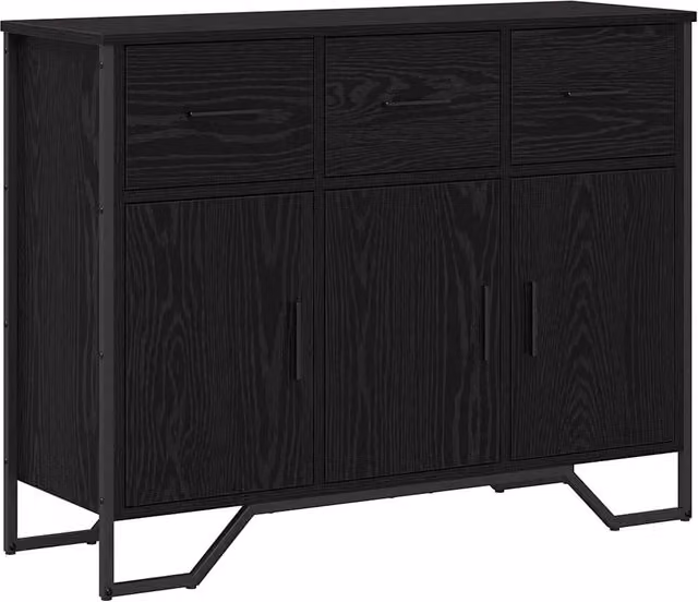 Credenza moderna Rovere Nero con cassetto, ideale per soggiorno o sala da pranzo, L 97 x P 32,5 x H 74,5 cm