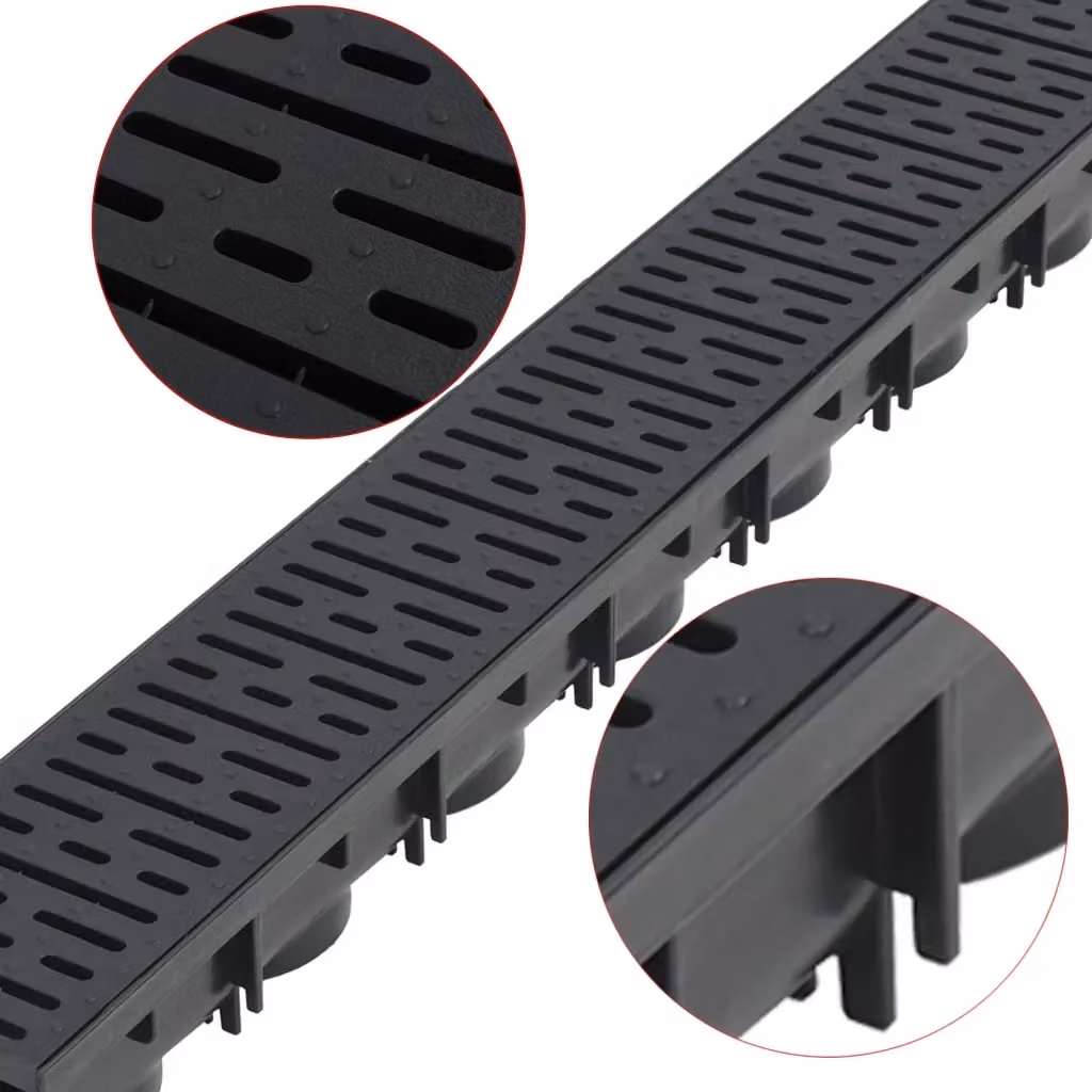 Set di 12 canalette di drenaggio vidaXL in plastica nera, lunghezza totale 12 m – 2