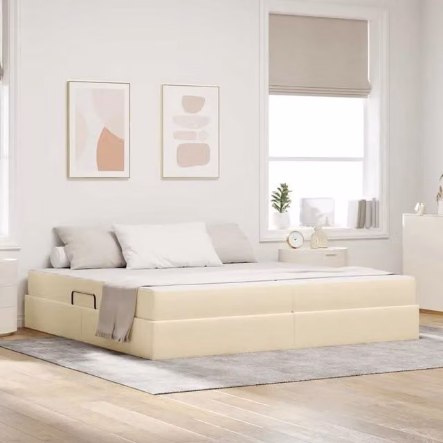 Letto con contenitore e materasso vidaXL moderno in tessuto beige e nero L/P/H: 200 x 200 x 280 cm