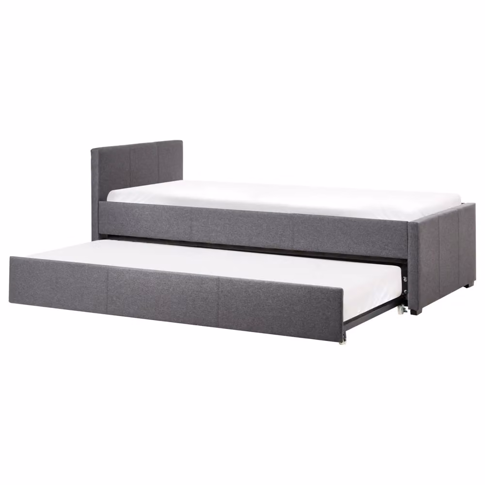 Divano Letto Singolo Beliani con Cassetto, Rivestimento in Tessuto Grigio, L/P/H: 214 x 90 x 125 cm – 2