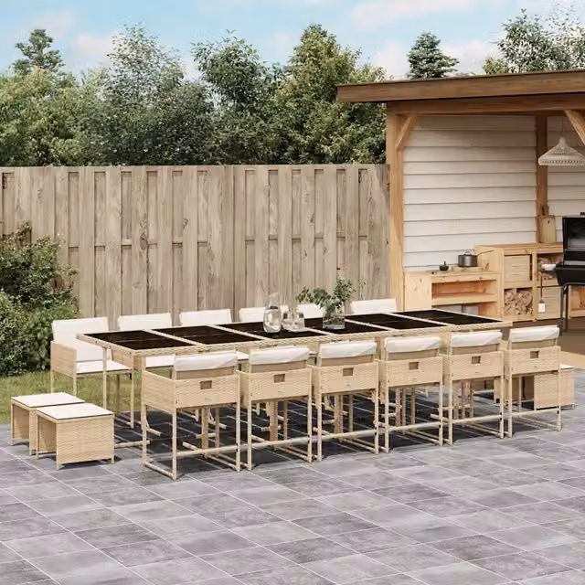 Set da Pranzo da Giardino 17 pz con Cuscini Beige in Polyrattan 3278133