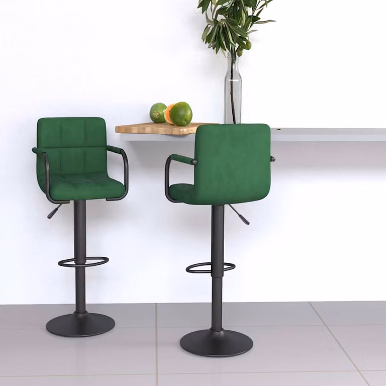Set di 2 sgabelli da bar vidaXL in velluto verde scuro con base girevole a 360 gradi e struttura in metallo nero