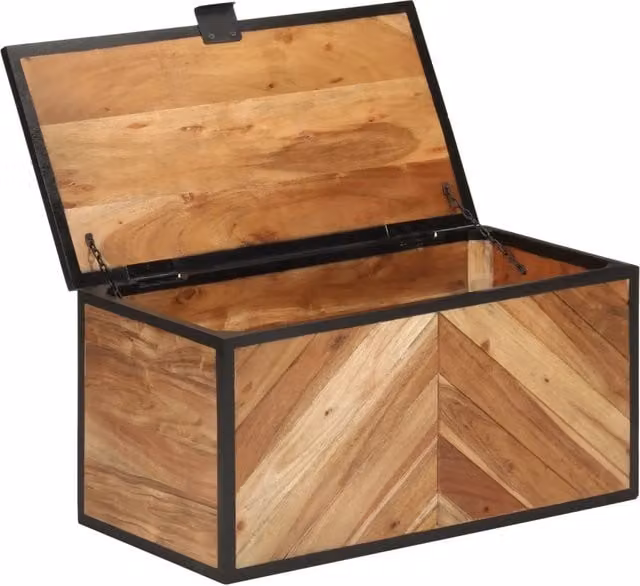 Scatola portaoggetti con coperchio vidaXL in legno massello e metallo, marrone e nero, L: 60 cm, P: 30 cm, H: 30 cm – 1