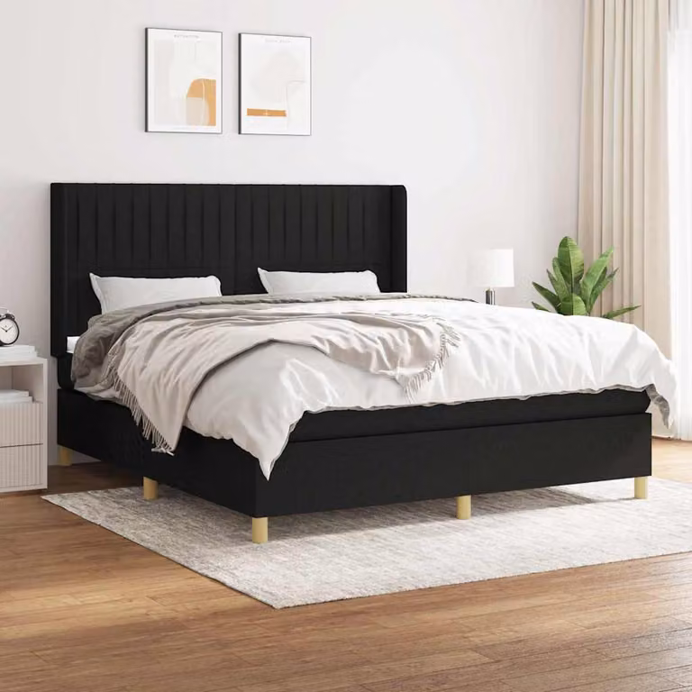 vidaXL Giroletto a Molle con Materasso Ibrido in Tessuto Nero e Bianco L/P/H: 183 x 203 x 128 cm