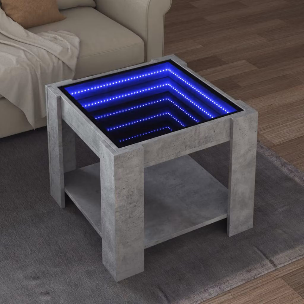 vidaXL Tavolino da salotto moderno in composito grigio con illuminazione LED L/P/H: 53 x 53 x 45 cm