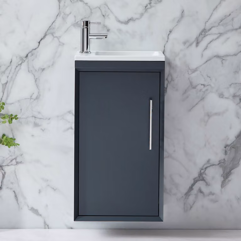 Mobile Bagno Sospeso Antracite 400mm con Lavabo e Maniglia con Barra a T Cromata - Edge