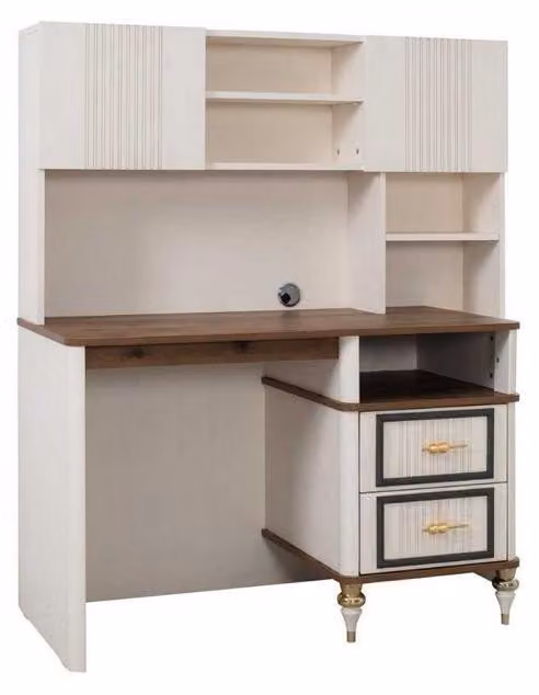 Schreibtisch Bürotisch Computertisch Beige Büromöbel Holz Tisch Regale