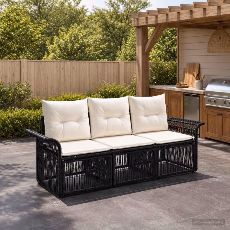 Maison Exclusive - Set da giardino composto da 3 pezzi, divano in rattan sintetico nero