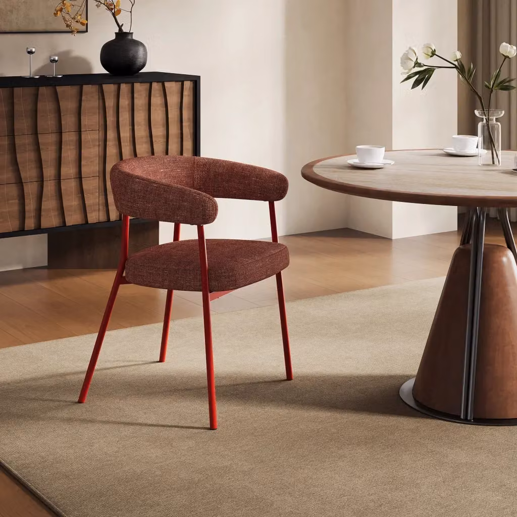 Set di 2 Sedie Huk Imbottite con Schienale a Fascia Continua in Tessuto Rosso en.casa L: 55,5 cm, P: 49 cm, H: 77,5 cm – 2