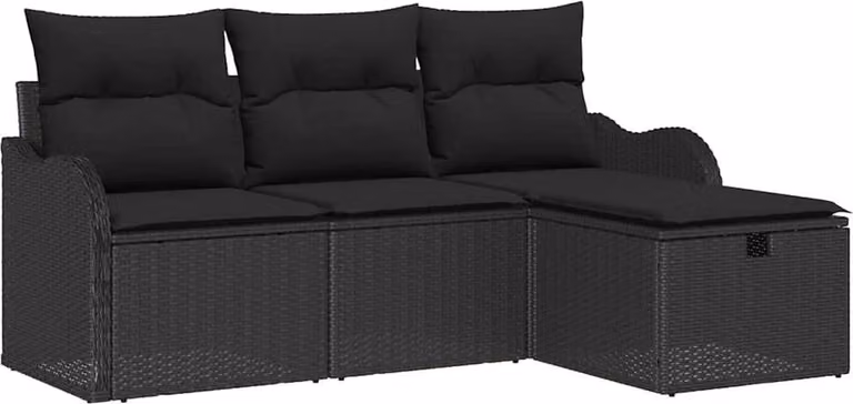 Set Divano da Giardino con cuscino 4 pcs Nero Poly Rattan