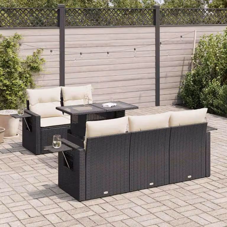 Set Divano da Giardino a L vidaXL in Polyrattan Nero con 6 Pezzi e Cuscini Imbottiti