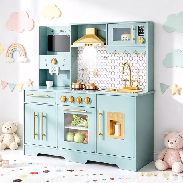 Cucina Giocattolo Per Bambini; Cucina Di Gioco Con Suoni; Fornelli; Rubinetto; Lavello; Microonde; Orologio; Macchina Per Il Ghiaccio e Accessori Da Cucina; Cucina Di Gioco in Legno Per Bambini Dai 3