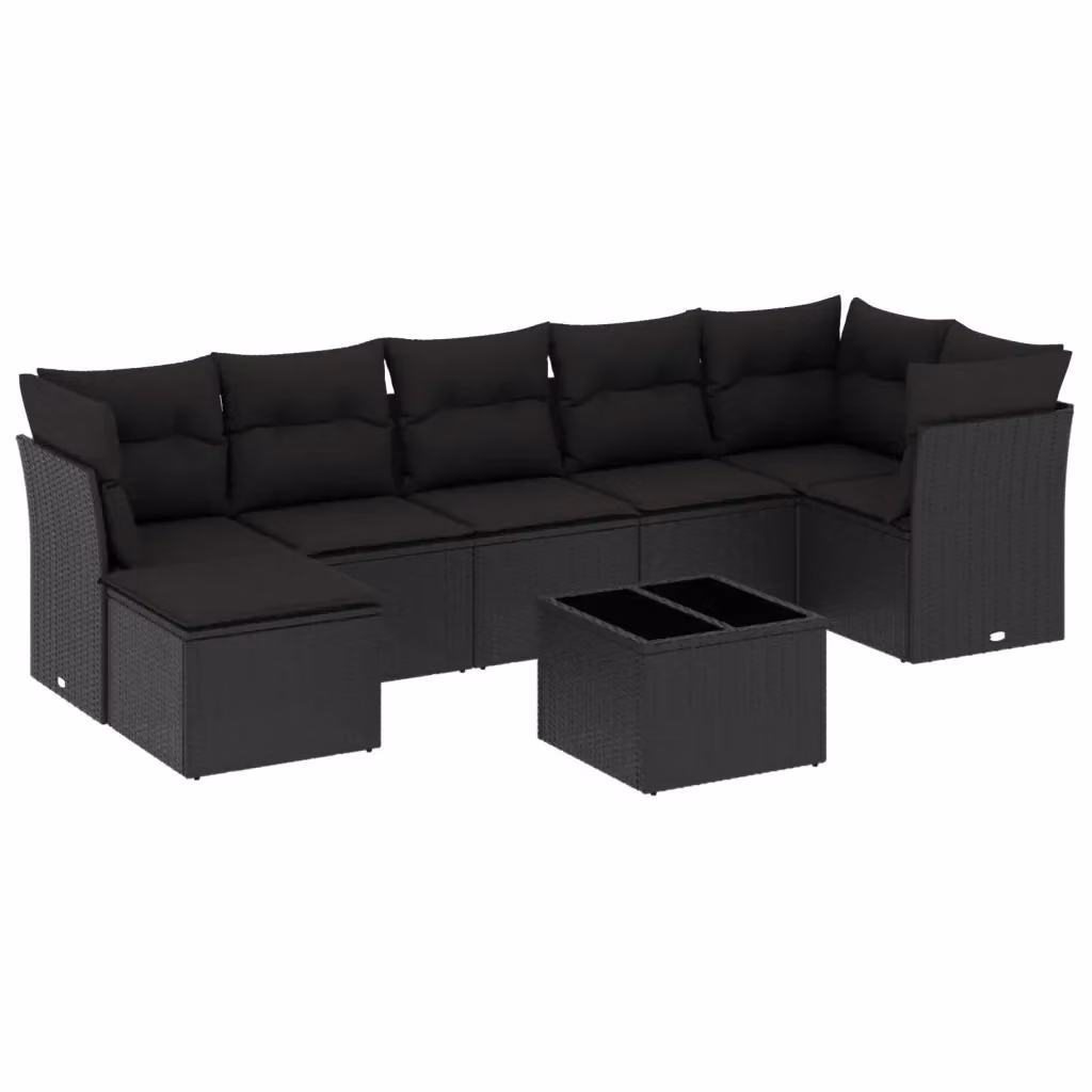 vidaXL Set Divani da Giardino a L con Cuscini 8 pz Nero in Polyrattan e Tavolino da Esterno – 2