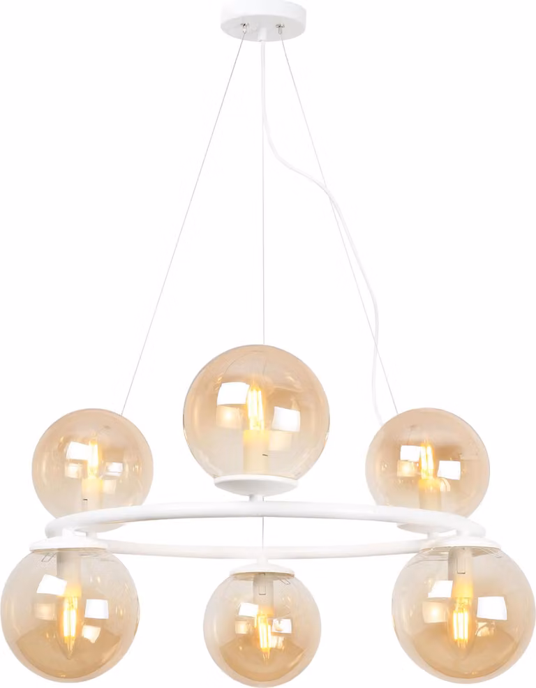 Lampada a sospensione Aura bianco 6 luci vetro miele E14