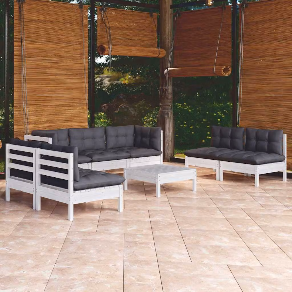 Set Divani da Giardino vidaXL 8 Pezzi in Legno di Pino con Cuscini Imbottiti e Design Moderno a L