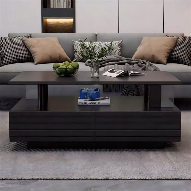 Tavolino basso rettangolare Mivray nero lucido con 2 cassetti L/P/H: 100 x 50 x 42 cm