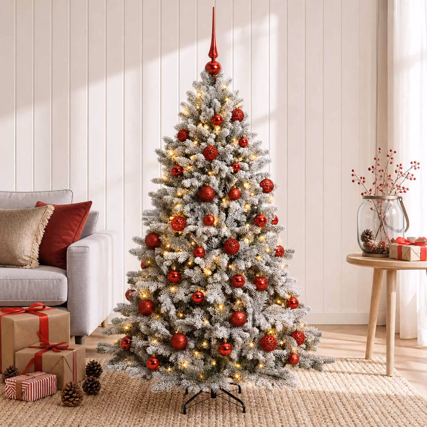 Albero di Natale Artificiale Moderno vidaXL Verde con Palline Bianche e 150 LED Luce Bianca Calda
