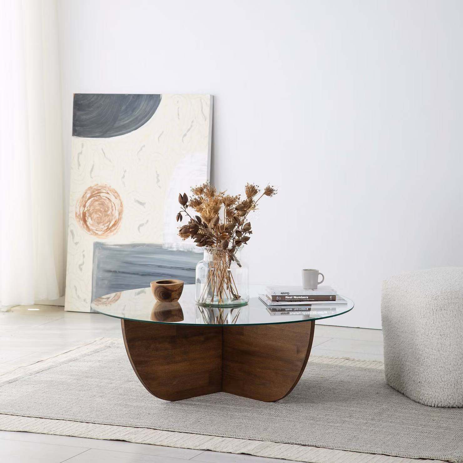 Skye Decor, Lily Wood - Walnut, tavolino, 100 % vetro temperato, noce, 90 x 90 x 30 cm