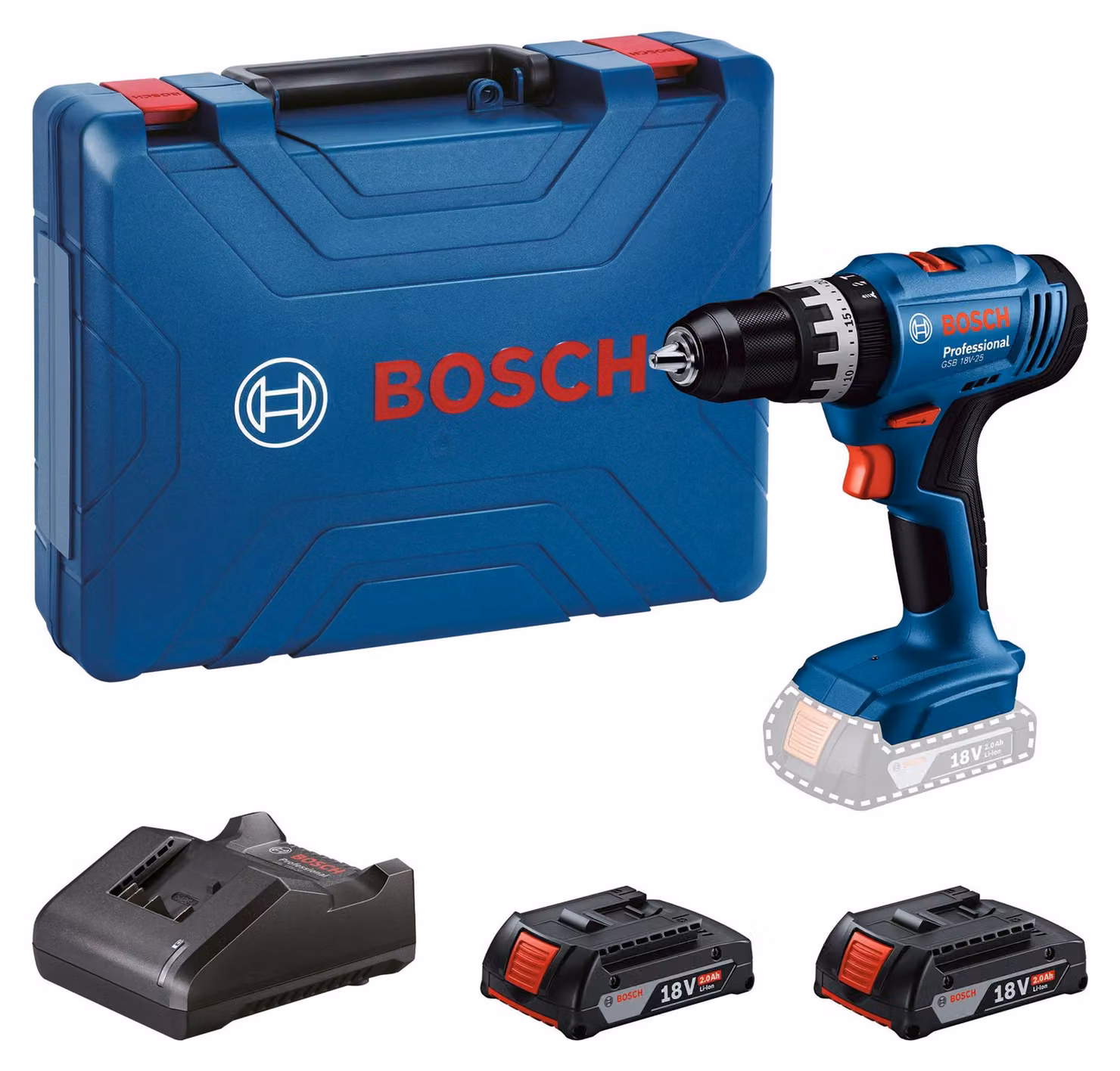 Trapano a percussione a batteria Bosch Professional GSB 18V-25 (CC) (2x 2,0Ah + caricabatterie) (06019K9308)