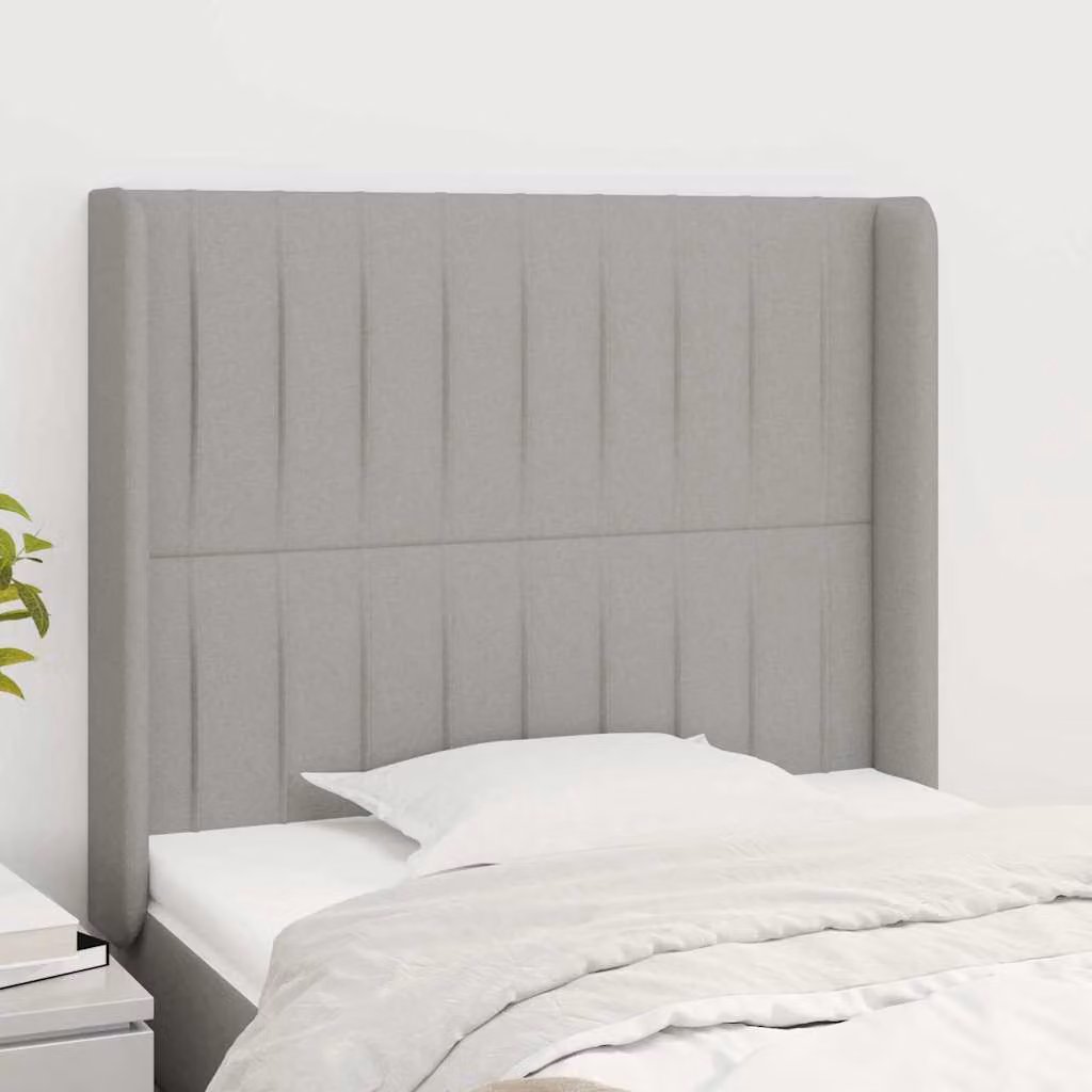 Testiera ad orecchio vidaXL in tessuto grigio chiaro con struttura in legno e pannello imbottito L: 103 cm, P: 16 cm, H: 118-128 cm