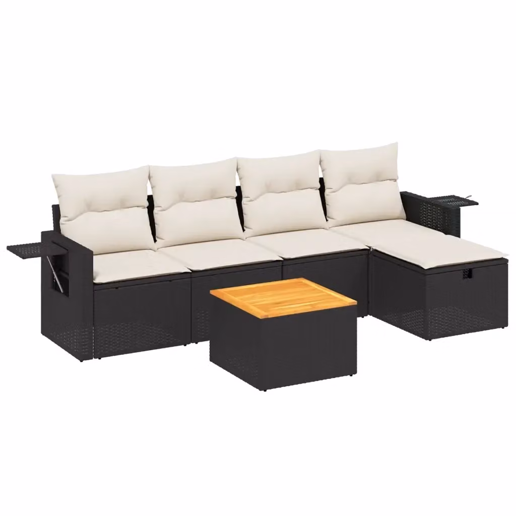 vidaXL Set Divano da Giardino a L 6 pz con Cuscini, Polyrattan e Acciaio Nero – 2