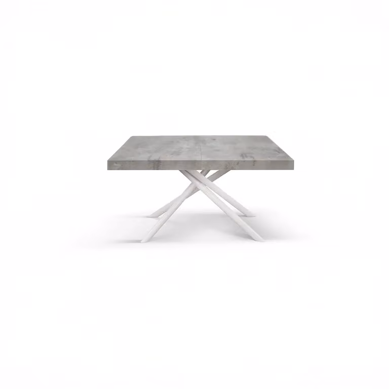 Tavolo CARRARA in legno, finitura grigio cemento e base in metallo verniciato bianco, allungabile 180×90 cm - 260×90 cm