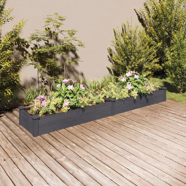 Fioriera da giardino rialzata vidaXL in legno di abete con fodera grigia L: 240 cm, P: 45 cm, H: 25 cm