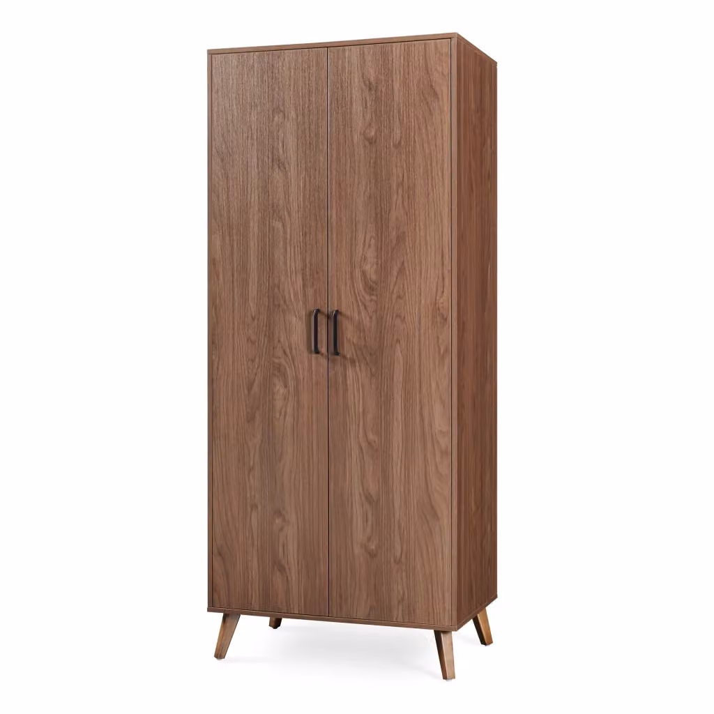 Armadio Guardaroba Norg en.casa con 2 Ante e 4 Scomparti, Effetto Noce, H: 191 cm, L: 80 cm, P: 52 cm – 2