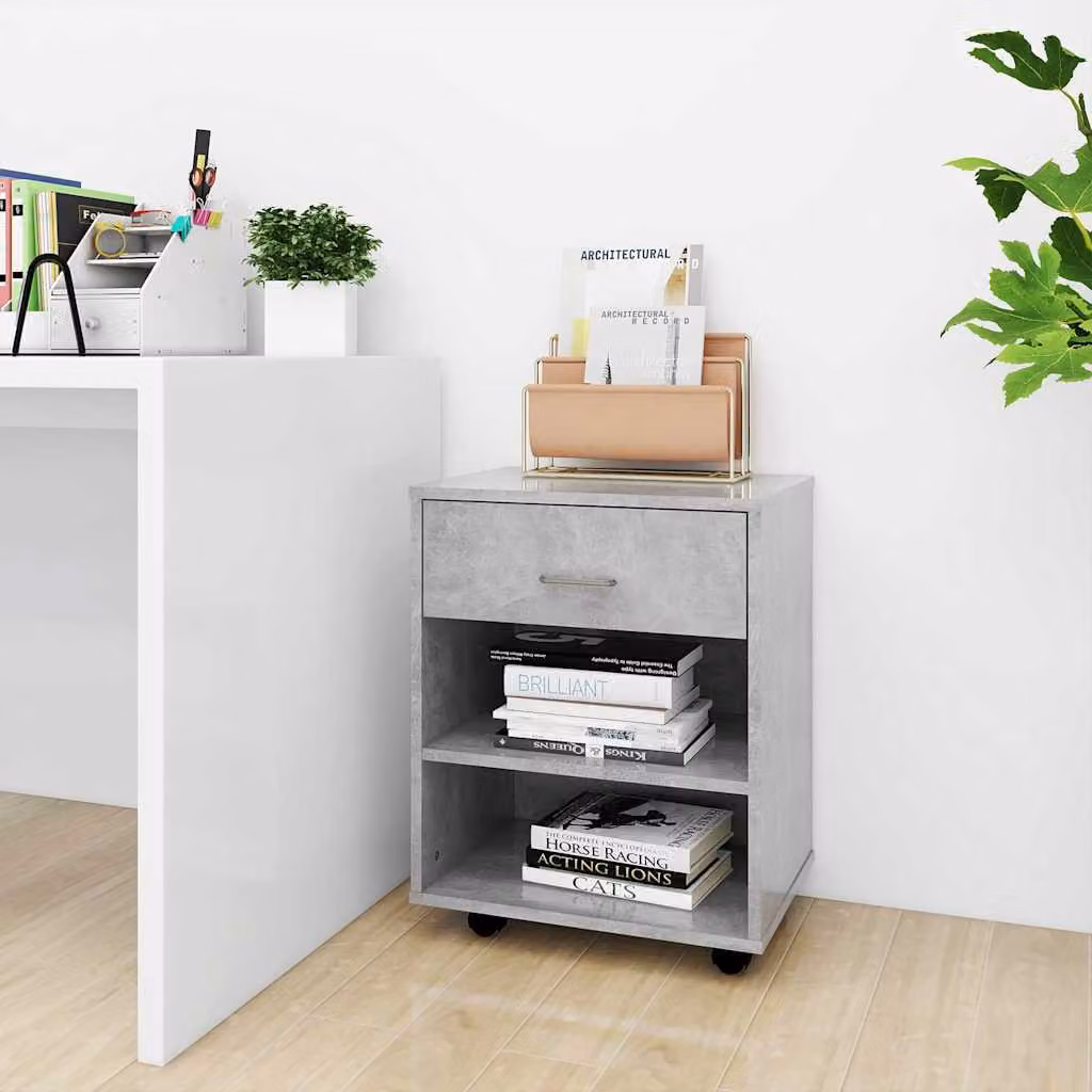 vidaXL Mobiletto con Ruote Moderno in Legno Multistrato Grigio L: 46 cm, P: 36 cm, H: 59 cm