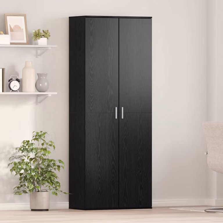 Credenza vidaXL in legno e MDF con ante a battente, colore nero e marrone, L/P/H: 70 x 33.5 x 180 cm
